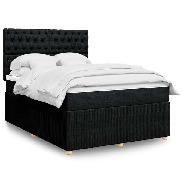 vidaXL Cama box spring con colch&oacute;n tela negro 160x200 cm