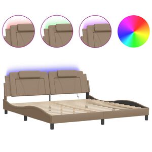 vidaXL Estructura de cama Viana con LED sin colch&oacute;n capuchino 200x200 cm