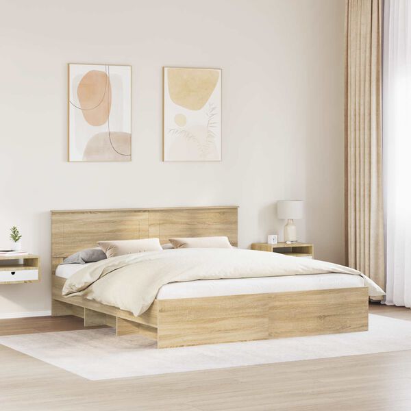 vidaXL Estructura de cama con cabecera Roble Sonoma 180 x 200 cm