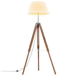 vidaXL L&aacute;mpara de tr&iacute;pode madera maciza de teca marr&oacute;n y blanco 141 cm