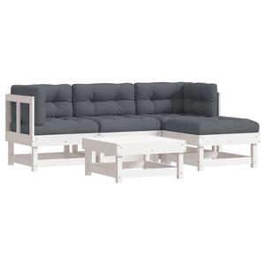 vidaXL Juego de muebles jard&iacute;n 5 piezas y cojines madera maciza blanco