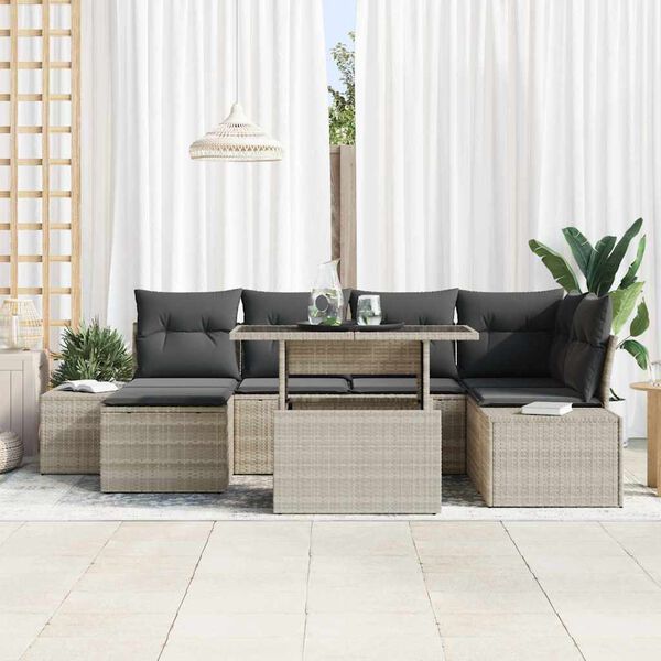 vidaXL Conjunto de sof&aacute; de jard&iacute;n con coj&iacute;n 7 pcs Gris claro