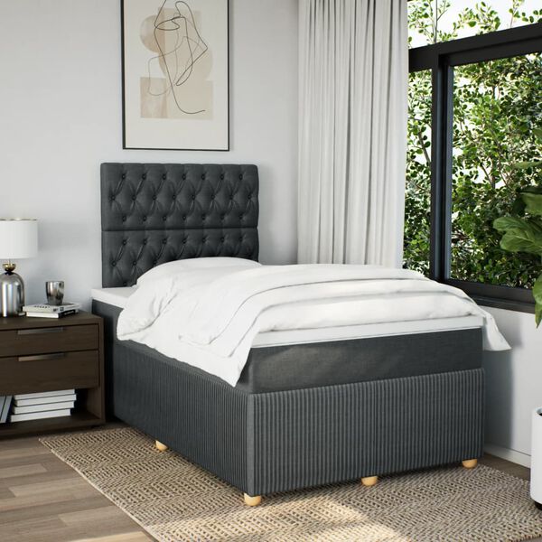 vidaXL Cama box spring con colch&oacute;n tela gris oscuro 120x200 cm