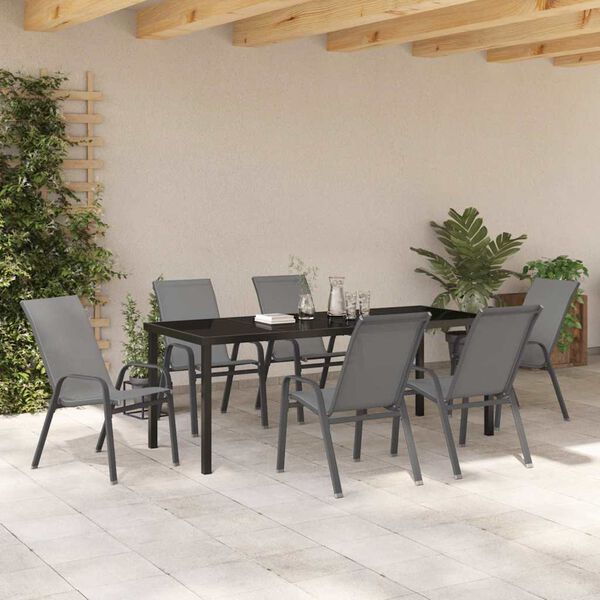 vidaXL Conjunto de Comedor de Jard&iacute;n 7 pcs Gris y Negro