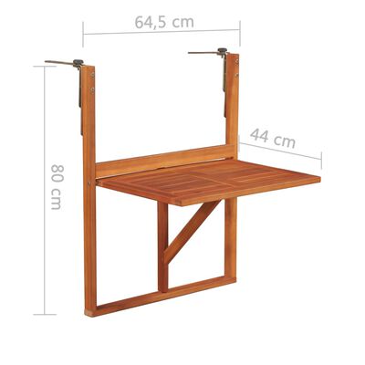 vidaXL Mesa de balcón colgante madera de acacia maciza 64,5x44x80 cm