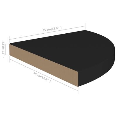 vidaXL Estante flotante de esquina MDF negro 35x35x3,8 cm