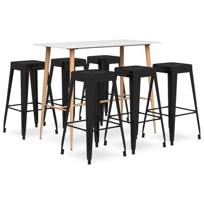 vidaXL Set de muebles de bar de 7 piezas blanco y negro