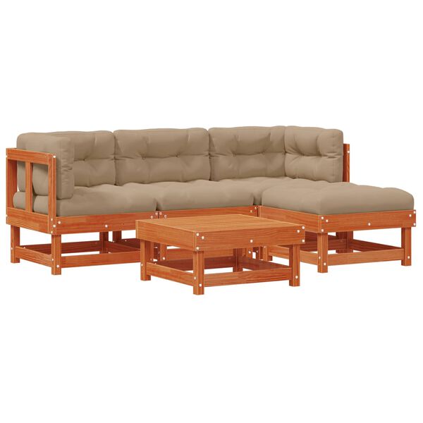 vidaXL Conjunto de Sof&aacute;s de Jard&iacute;n 15 pcs Marr&oacute;n Cera Pino macizo