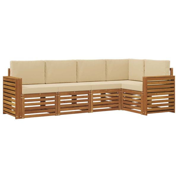 vidaXL Juegos de sof&aacute;s 5 pcs Natural y Beige Madera de Acacia S&oacute;lida