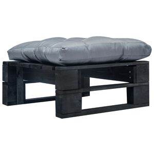 vidaXL Otomana de palets de jard&iacute;n con coj&iacute;n gris madera negra