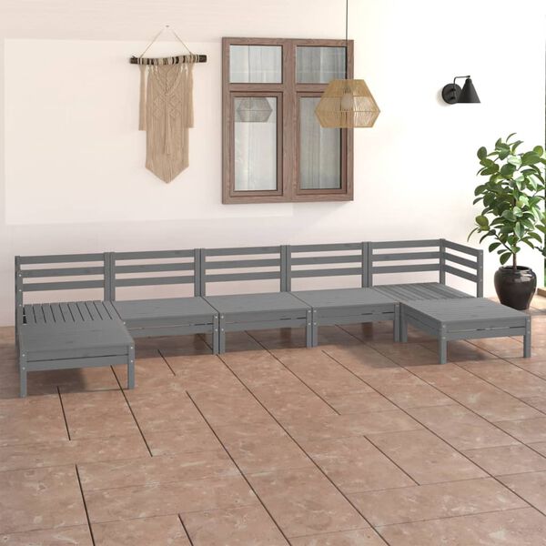 vidaXL Juego de muebles de jard&iacute;n 7 piezas madera maciza de pino gris