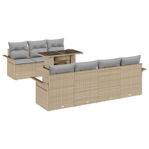 vidaXL Conjunto de sof&aacute; de jard&iacute;n con coj&iacute;n 8 pcs Beige Polirat&aacute;n