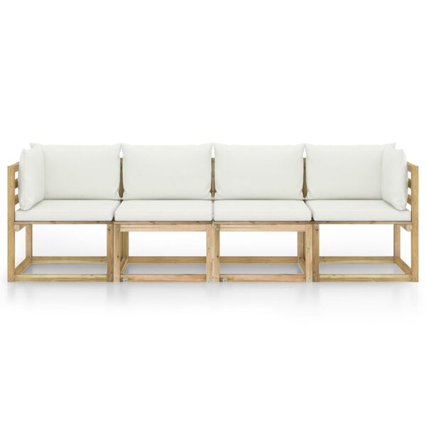 vidaXL Sof&aacute; de jard&iacute;n de 4 plazas con cojines crema