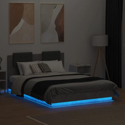 vidaXL Estructura de cama cabecero luces LED gris hormigón 140x190 cm