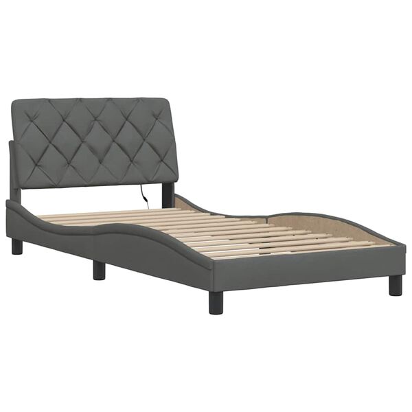 vidaXL Estructura de cama sin colch&oacute;n tela gris oscuro 90x200 cm