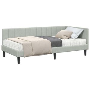 vidaXL Estructura de Cama Esquina con Colch&oacute;n 2 pcs Gris claro