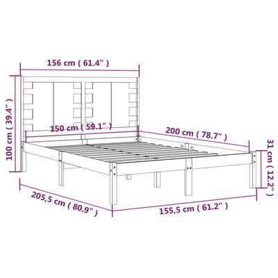 vidaXL Estructura de cama de madera maciza King Size 150x200 cm