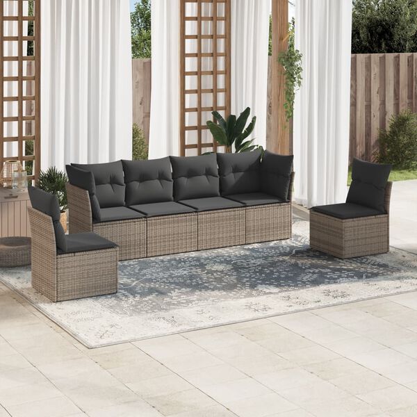 vidaXL Set de muebles de jard&iacute;n 6 pzas y cojines rat&aacute;n sint&eacute;tico gris