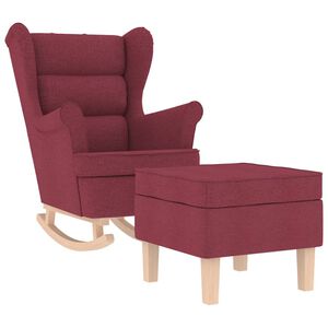 vidaXL Sill&oacute;n mecedora con taburete tela rojo tinto