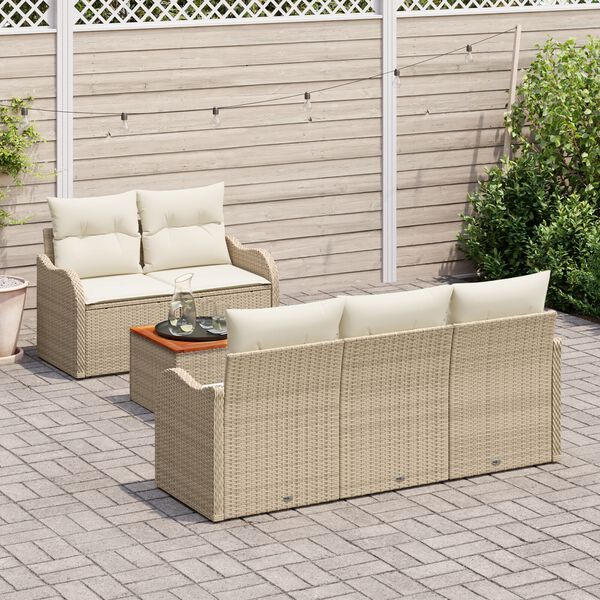vidaXL Conjunto de sof&aacute; de jard&iacute;n con coj&iacute;n Manual 6 pcs Beige y Crema