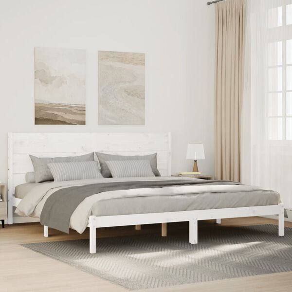 vidaXL Cama extralarga sin colch&oacute;n madera maciza blanca 180x210 cm
