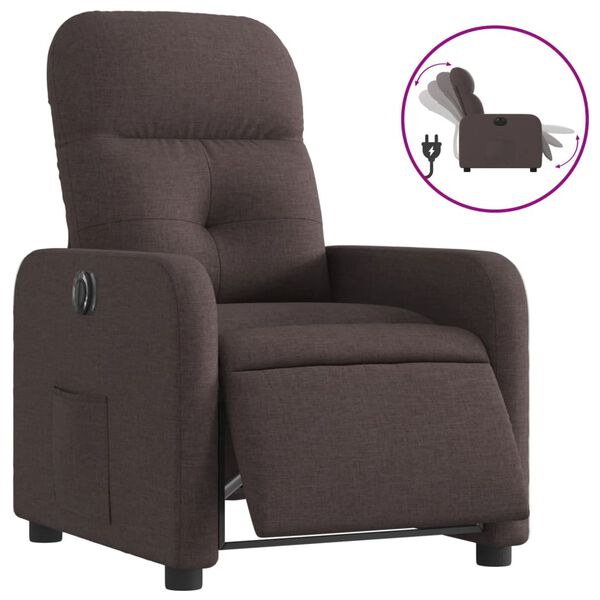 vidaXL Sill&oacute;n reclinable el&eacute;ctrico tela marr&oacute;n oscuro
