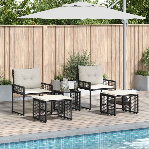 vidaXL Juego de muebles de exterior con coj&iacute;n 5 pcs Negro y