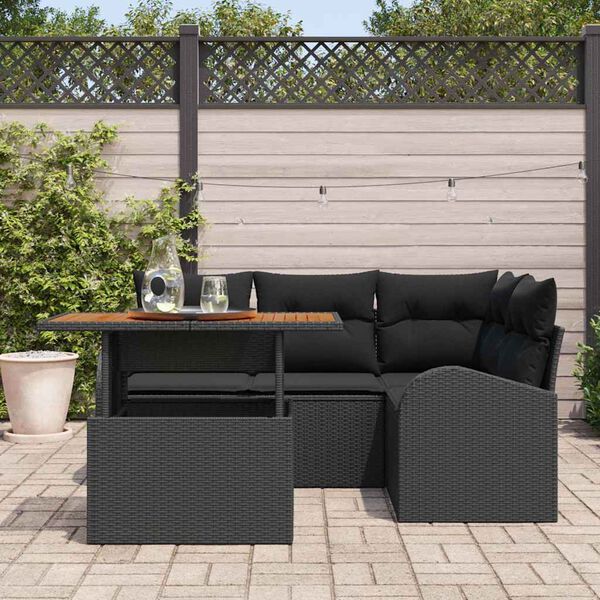vidaXL Conjunto de sof&aacute; de jard&iacute;n 5 pcs Negro Polirat&aacute;n