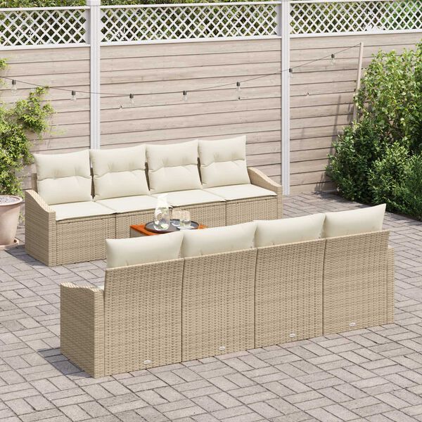 vidaXL Conjunto de sof&aacute;s de jard&iacute;n 9 pcs Beige rat&aacute;n sint&eacute;tico