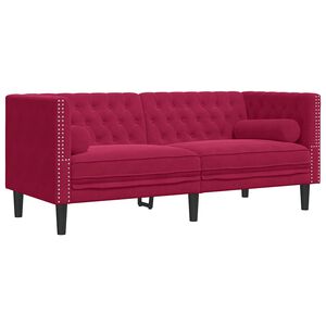 vidaXL Sof&aacute; Chesterfield 2 plazas con cojines terciopelo rojo tinto