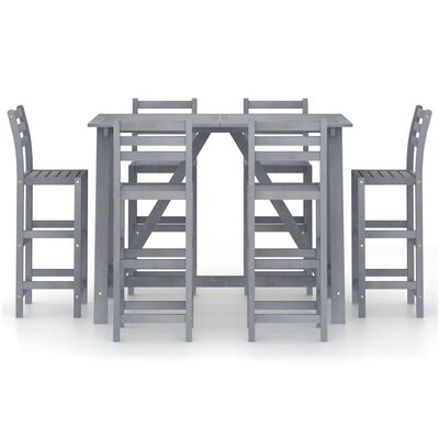 vidaXL Mesa y sillas de bar de jardín 7 pzas gris madera maciza acacia