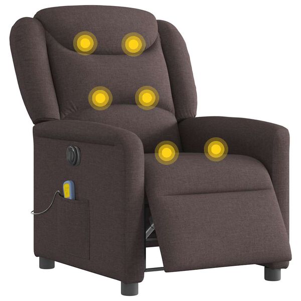 vidaXL Sill&oacute;n reclinable de masaje el&eacute;ctrico tela marr&oacute;n oscuro