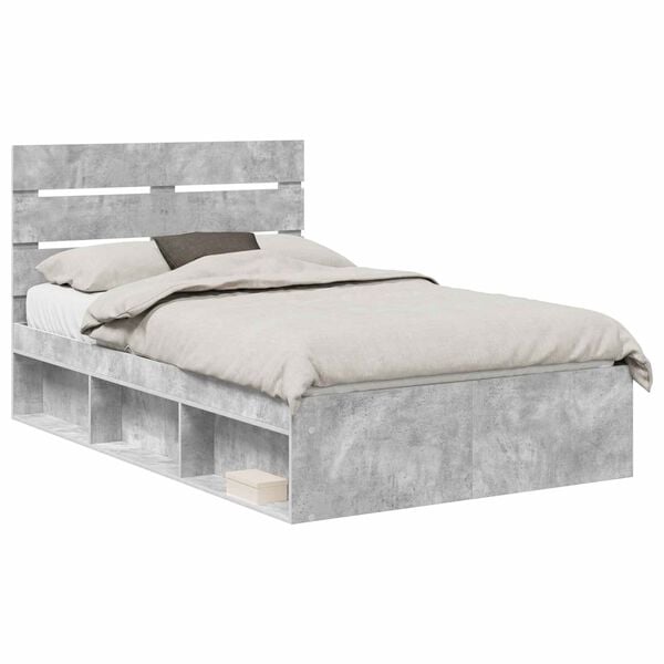 vidaXL Estructura de cama con cabecera Gris concreto 135 x 190 cm