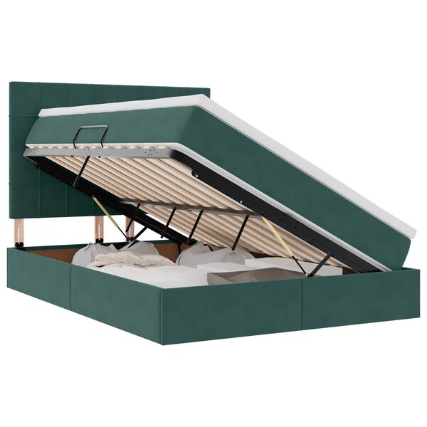 vidaXL Cama con almacenamiento y LED Verde oscuro 140 x 190 cm