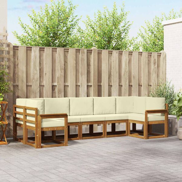 vidaXL Conjunto de sof&aacute;s de exterior con coj&iacute;n 7 pcs Natural y Crema