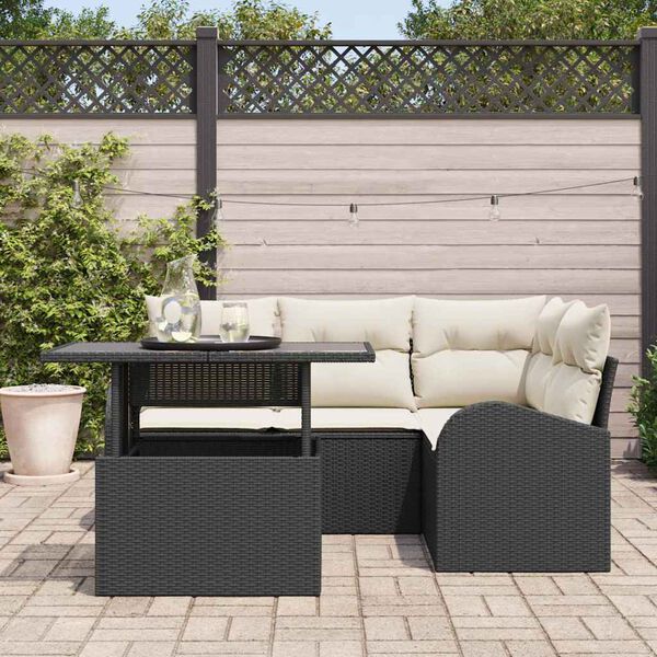 vidaXL Conjunto de sof&aacute; de jard&iacute;n con coj&iacute;n 5 pcs Negro Polirat&aacute;n