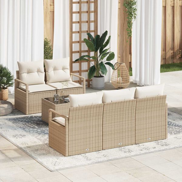 vidaXL Conjunto de sof&aacute; de jard&iacute;n 6 pcs Beige y Crema rat&aacute;n sint&eacute;tico