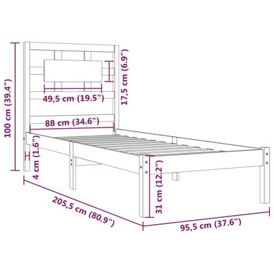vidaXL Estructura de cama de madera maciza de pino negro 90x200 cm