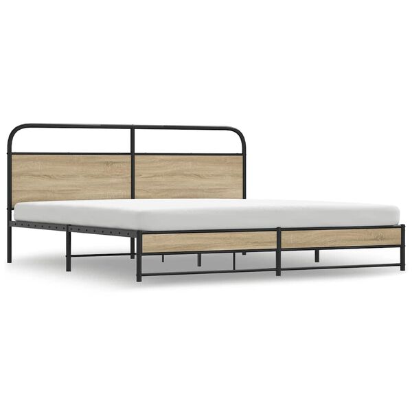 vidaXL Estructura de cama sin colch&oacute;n metal roble ahumado 180x200 cm