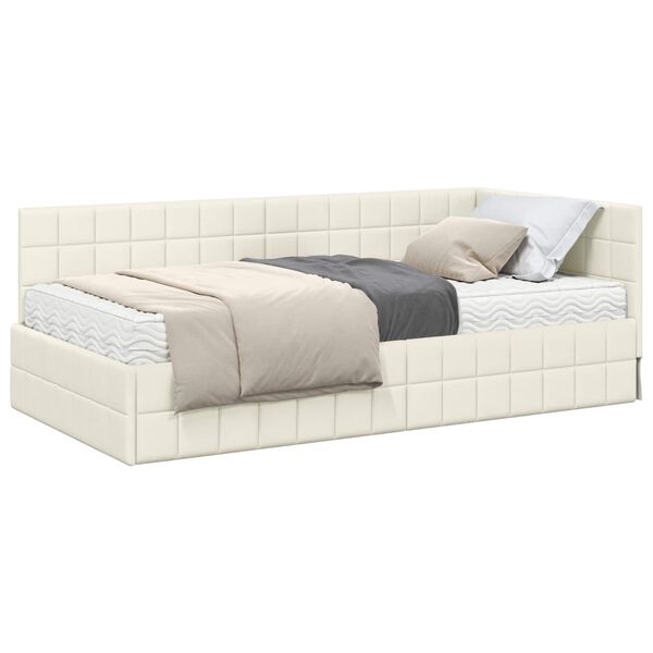 vidaXL Estructura de Cama Esquina con Colch&oacute;n 2 pcs Crema Terciopelo