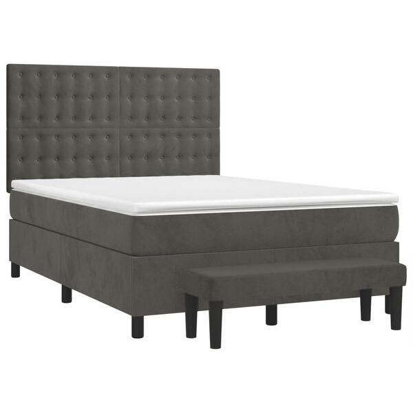 vidaXL Cama box spring con colch&oacute;n terciopelo gris oscuro 140x200 cm