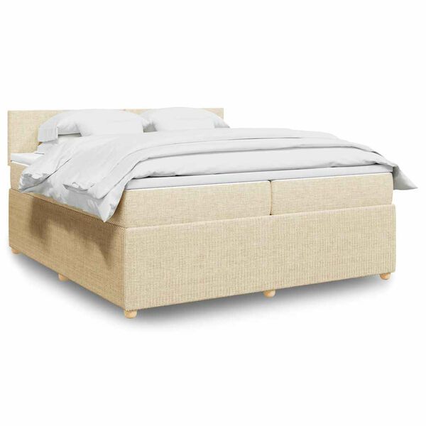 vidaXL Cama box spring con colch&oacute;n tela color crema 200x200 cm