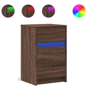 vidaXL Mesita de noche con luces LED madera de ingenier&iacute;a roble marr&oacute;n