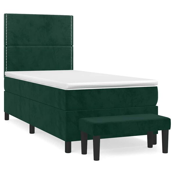 vidaXL Cama box spring con colch&oacute;n terciopelo verde oscuro 90x190 cm