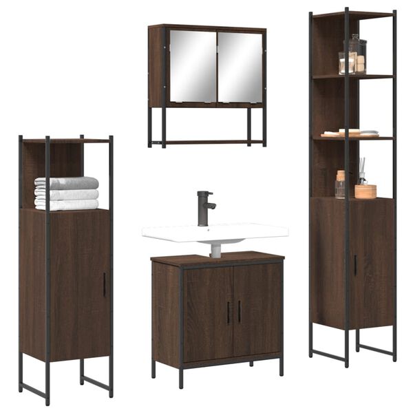vidaXL Set de muebles ba&ntilde;o 4 pzas madera contrachapada roble marr&oacute;n
