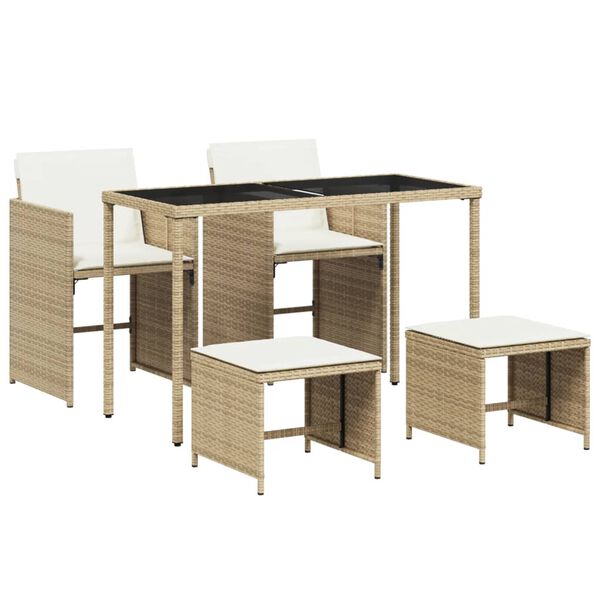 vidaXL Set comedor de jard&iacute;n 5 pzas con cojines rat&aacute;n sint&eacute;tico beige