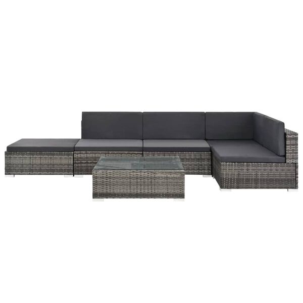 vidaXL Set de muebles de jard&iacute;n 6 pzas y cojines rat&aacute;n sint&eacute;tico gris