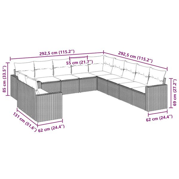 vidaXL Set de sof&aacute;s de jard&iacute;n 11 pzas y cojines rat&aacute;n sint&eacute;tico negro