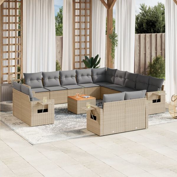 vidaXL Set sof&aacute;s de jard&iacute;n 14 pzas con cojines rat&aacute;n sint&eacute;tico beige