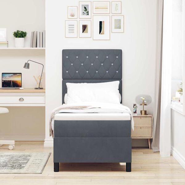 vidaXL Cama Box Spring LED con colch&oacute;n Gris oscuro 80 x 200 cm tela